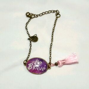 Handmade Be Brave pink tassel glass oval pendant Bracelet made for you charm